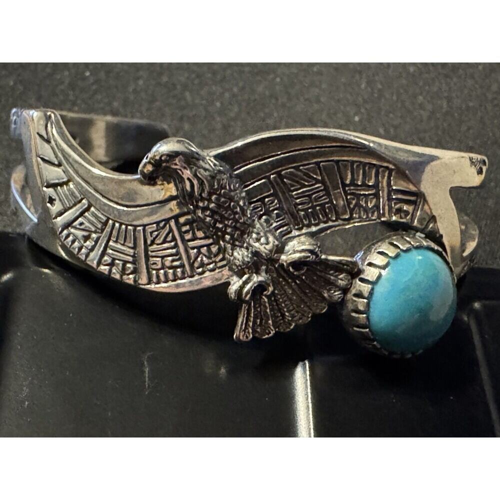 Roderick Tenorio Carolyn Pollack Sterling Silver Cuff Bracelet Eagle Turquoise - Picture 3 of 7